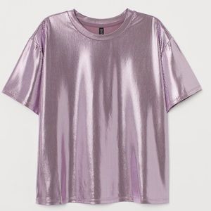 Short-sleeved Top women H&M, purple metallic and glittery.